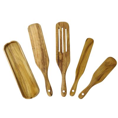 China Sustainable Newcomer 4 Piece Kitchen Utensil Tools Real Natural Teak Wood Spurtle With Rack for sale