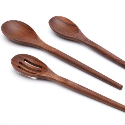 China Sustainable Natural Solid Walnut Utensil Set Spoon 3 For Cookware Non-Stick Kitchen Wooden Baking Salad Making Server for sale