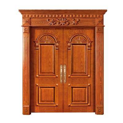 China Double Swing Solid Wood Double Door Height 8x8 Weatherproof Wood Door Finish for sale