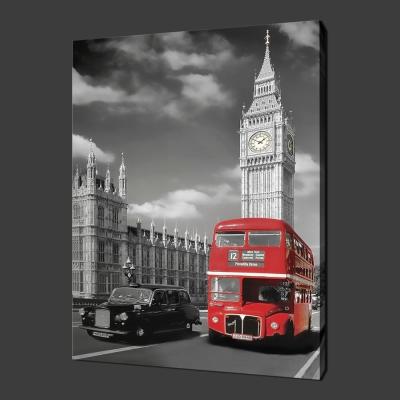 China Waterproof+ECO-Friendly Black White Big Ben Clock of London City Bus Canvas Print Painting for Living Room Home Hotel Cafe Wall Decoration for sale