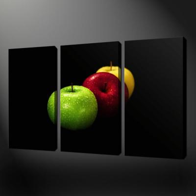 China Waterproof+ECO-Friendly Giclee Artwork 3 Panels Apple Canvas Fruit Painting For Modern Living Room Home Hotel Cafe Wall Decoration for sale