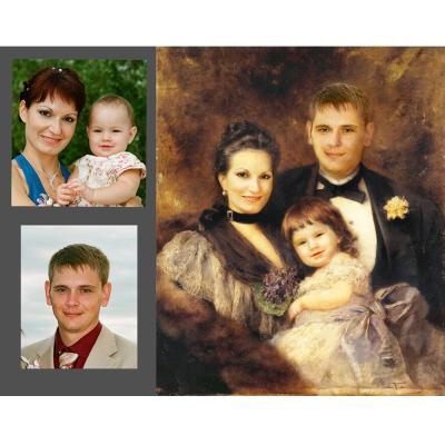 China High Quality Custom Realistic Hand Made Family Picture Oil Painting Portraits From Photo for sale