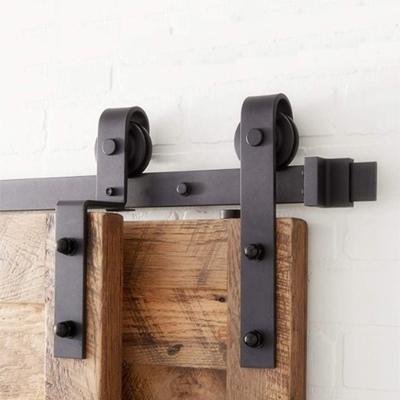 China HODOR FT01 2M Black Bypass Sliding Decoration Barn Door Hardware Kit For Double Doors Single Track for sale