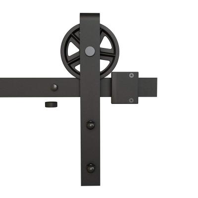 China Decoration HODOR FT13 Wrought Iron Sliding Barn Door With Spoke Wheel Black for sale