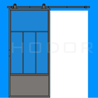 China Decoration HODOR SG19 Temper Glass Door With Steel T Type 4 Grids And 1 Board Sliding for sale