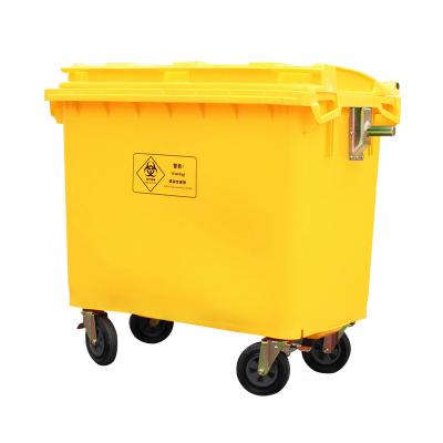 China Durable Outdoor Yellow Medical Garbage Truck 660l Waste Bin Hospital Cleaning Driver Pushes Sanitation Bin for sale