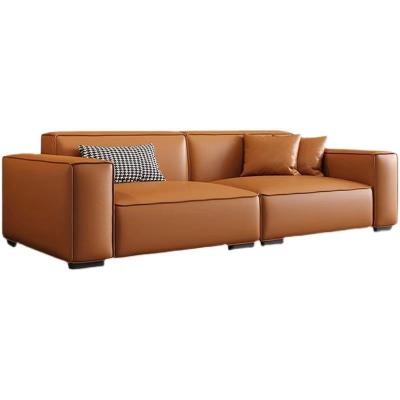 China Van de de Woonkamer de Hoofdlaag van Sofa Bed Straight Row Minimalist van de leerdouane Kleur van de de Zweepkaramel Te koop