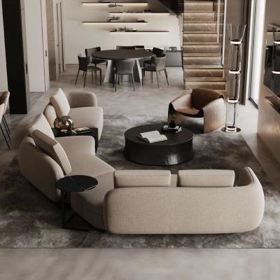 China Shaped Curved Minimalist Hotel Lobby Furniture Linen Sectional Sofa for sale