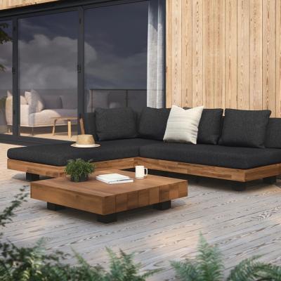 China L-vorm sectioneel weefsel buitenbank bed met houten frame voor dak patio Te koop