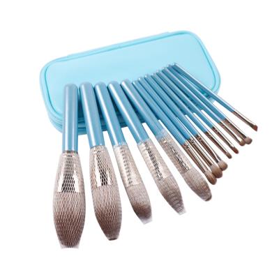 China Synthetic Blue Stain Brush 13pcs Professional Brush Make Up Brush Set Cosmetic Tools Wooden Brown Soft Black Hair Customized LOGO for sale