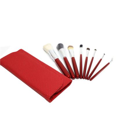 China Angular Blush Factory Direct Red Wooden Handle 8pcs Soft Synthetic Hair Makeup Sets Tool for sale