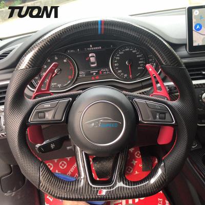 China Black Round Led Leather Audi Carbon Fiber Steering Wheel Plain Weave OEM for sale