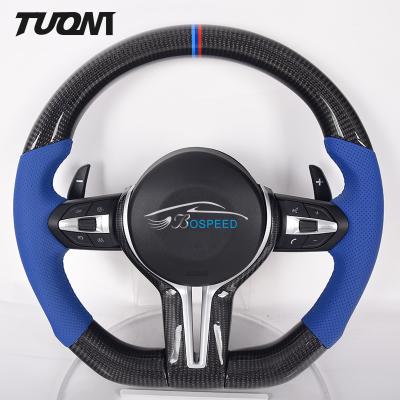 China Bespoke Blue Leather Bmw M5 Steering Wheel 350mm Carbon Fiber for sale