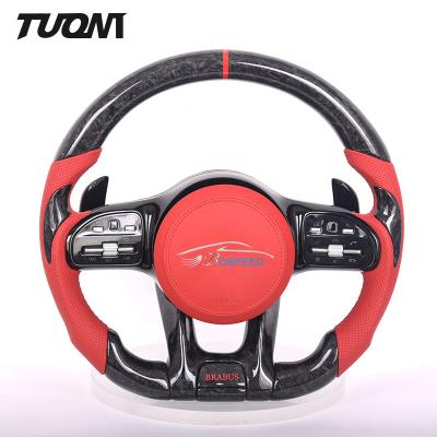 China Carbon Fiber Red Leather Forged Steering Wheel Mercedes Benz Amg Performance for sale