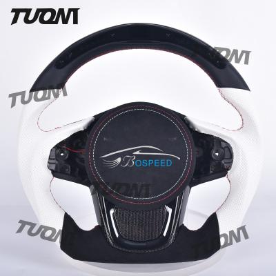 China Universal Leather Flat Bottom Steering Wheel Black White Fit For Toyota Easy Install en venta