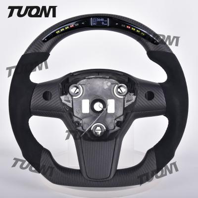 China Heat Resistant Carbon Fiber Tesla Model3 ModelY Steering Wheel Rounded Universal Fitment en venta