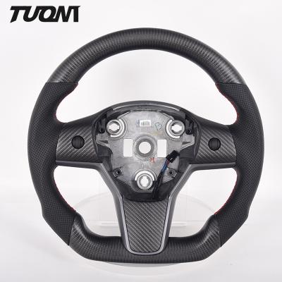 China Yoke Steering Wheel Flat Bottom Soem des Sport-Kohlenstoff-Faser-Tesla Model-3 zu verkaufen