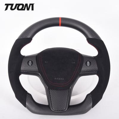 China El volante 2022 inferior plano de la fibra de carbono del ODM Tesla modificó de cuero para requisitos particulares en venta