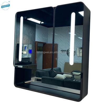 China Double Arm Extend Hot Selling Aluminum Bathroom Double Door Mirror Cabinet Hotel Project Smart LED Illuminated Wall Mirror Bathroom Accessories for sale