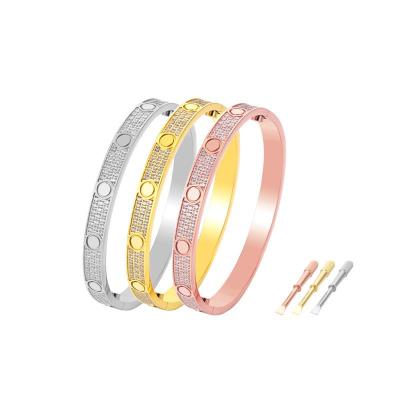 China Gypsophila Stainless Steel Bangle 18K Classic Gold Plated Full Diamond Bracelet Designer for sale