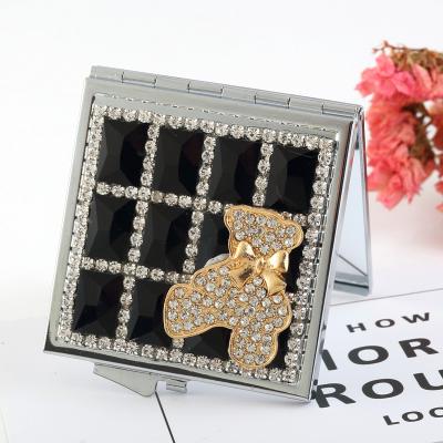 China Magnificent 2021 Bling Magnifying Pockets Mirrors Rhinestone Travel Folding Mirrors Make Up Mirror for sale