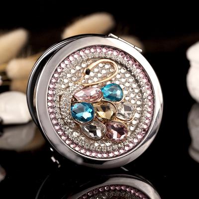 China Small Magnifying Round Make Up Mirror Swan Mini Luxury Mirror Folding Portable Pocket Mirror For Promotional for sale