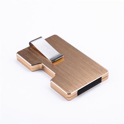 China RFID Blocking Protect Anti Theft Aluminum RFID Blocking Card Holder Slim Automatic Card Box Noise Up Metal Case With Silver Clip For Gifts for sale