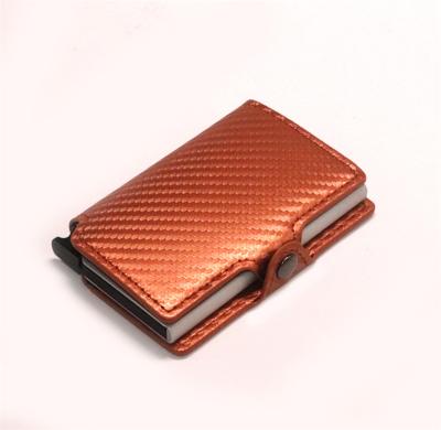 China RFID RFID Blocking Carbon Fiber Wallet Card Holder Noise Metal Aluminum Automatic Cards Case Slim Wallet for sale