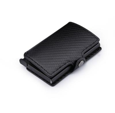 China Black RFID Blocking Carbon Fiber Wallet Aluminum Automatic Cards Noise Up Thin Metal Card Case Holder Wallet for sale