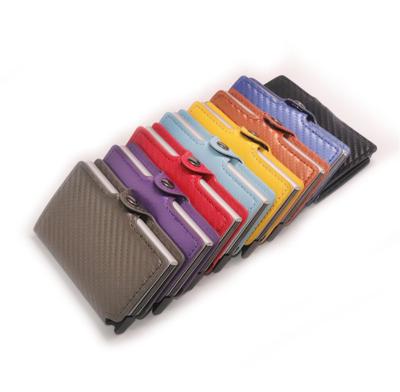 China RFID Card Packet RFID Blocking Carbon Fiber Wallet Aluminum Automatic Card Sets Pop Up Metal Cards Case Holder Slim Wallet for sale