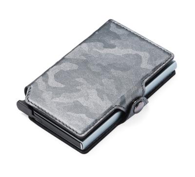 China Hold Cards Camouflage PU Leather Wallet RFID Blocking Card Holder Aluminum Alloy Automatic Pop Up Card Case For Promotion for sale