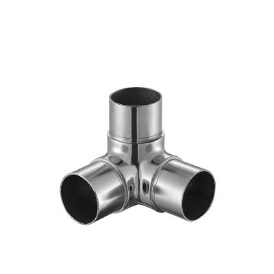 China Modern Tube Connector Stainless Steel Elbow 3 Ways Around Railing Fittings For Balcony Baluster for sale