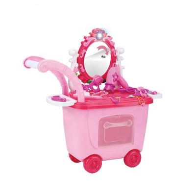 China Baby Learning Fashionable New Educational Quality Jewelry Girls Trolley Accessories Beauty Makeup Set Toy Set Pretend Play Dressing Table Kids Toy for sale