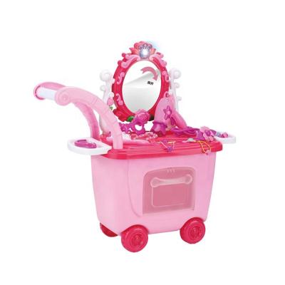 China Baby Learning New Education Grade Jewelry Girls Accessories Trolley Toy Set Fashionable Beauty Makeup Pretend Play Dressing Table Children Play for sale