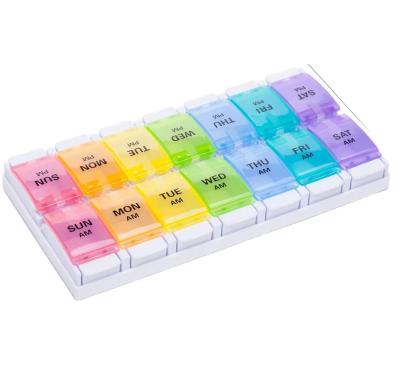 China Plastic Weekly PP AM P.M. 7 Day Pill Organizer Portable Daily Pill Case Pill Box With Push Button Design for sale