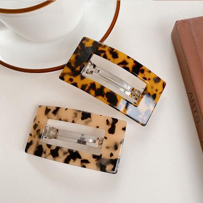 China Hair Accessories Leopard Tortoiseshell Acetate Alloy Women Girls Paris Paris Barrette 8.5cm Square Top Clips Spring Hair Clip for sale