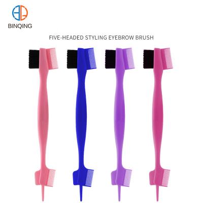 China Salon New Arrival ABS PP Boar Bristles Nylon Baby Ergonomic Design Hair Sweep Tamer Brush 5 in 1 Edge Brush for Eyebrow for sale