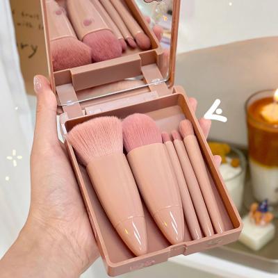 China Angular Blush Mini Cosmetic Make Up Brushes Travel Pink Size Short Handle Makeup Brush With Mirror Case for sale