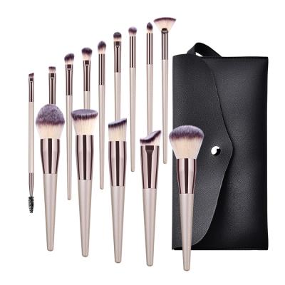 China Angular Blush New Arrival 2022 14 Pieces Eco-Friendly Fluffy Soft Synthetic Fiber Champagne Luxury Makeup Brushes for sale