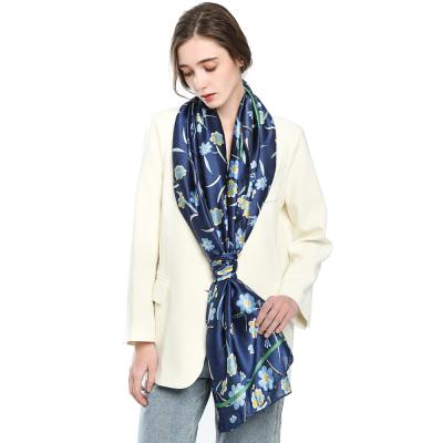 China 2021 spring and summer fashion new silk satin floral print silk scarf new thin scarf silk shawl for sale