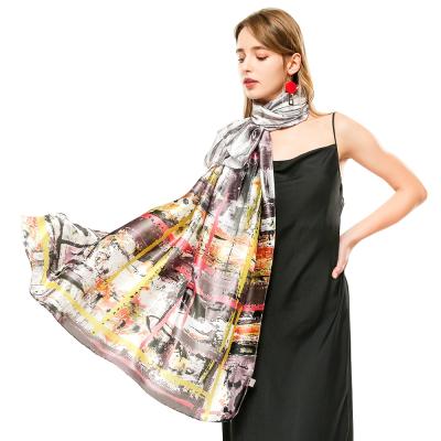 China Polyester Printed Graffiti Pattern Half-Sided Two Color Wild Shawl Scarf Spring And Autumn Big Scarf for sale