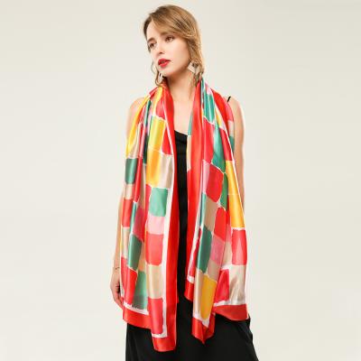 China Geometric Print Silk Scarf Square Color Polyester Satin Pattern Spring And Autumn Scarf for sale