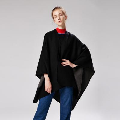 China European and American faux pure cashmere artificial wool large color slit large shawl heat plain monochrome coat for sale