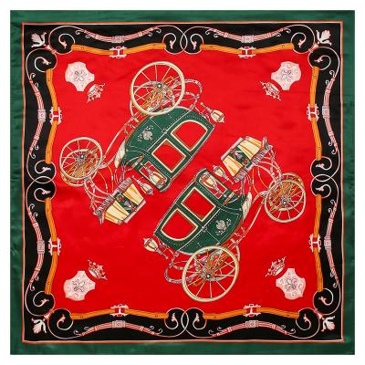 China Vintage Rayon Shawl Home Decoration Scarf 90cm Silk Print Satin Silk Print Vintage Carriage Faux Square Scarf for sale