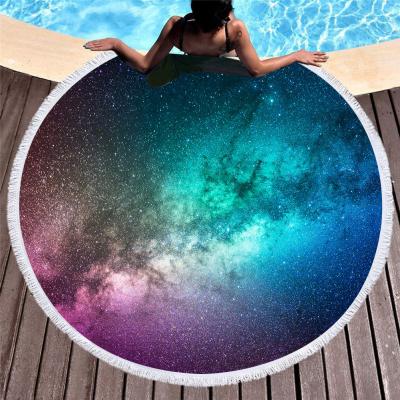 China Superfine Fiber Beach Towel Round Printed Microfiber Plus Tassel Starry Sky Pattern Beach Towel for sale