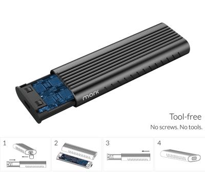 China USB3.1 Aluminum Gen 2 to PCIe&SATA NVMe M.2 Enclosure PCIe NVMe supports transfer speed up to 10Gbps for sale