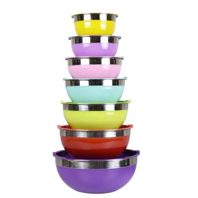 China High Sustainable Quantity Stainless Steel Mixing Bowls Set Of 7 With Airtight Lids Nesting Storage Bowls for sale