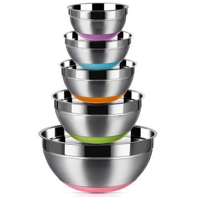 China 1.5qt 2.0qt 2.5qt 3.5qt 7.0qt Stainless Steel Viable Mixing Bowls Set Of 5 With Silicone Base for sale