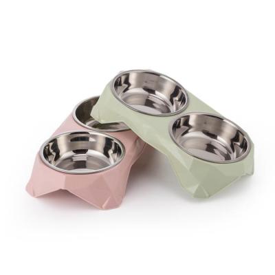 China New Design Sustainable Pet Feeding Bowls Plastic Pet Food Bowls Leak Proof Stainless Steel Dog Bowl for sale