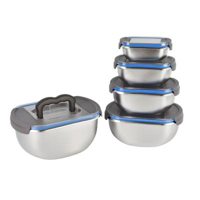 China Interesting Freshness Preservation Grade 18/8 Stainless Steel Food Storage Container With Airtight Lids Set Of 5 for sale